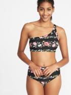 Old Navy Womens Printed One-shoulder Swim Top For Women Black Floral Size Xl