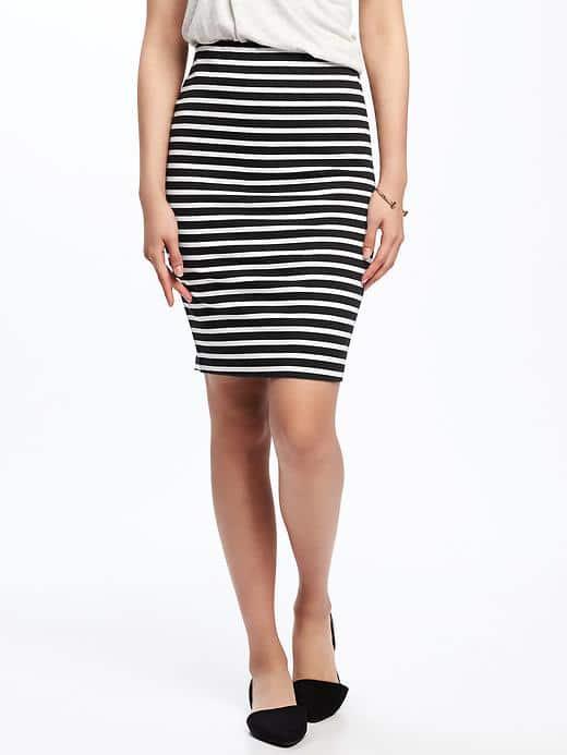 Old Navy Ponte Knit Pencil Skirt For Women - Black Stripe Bottom