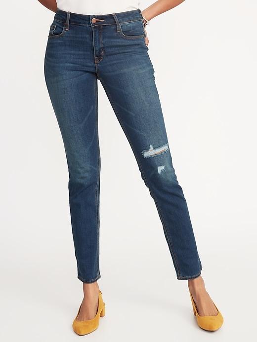 Mid-rise Distressed Straight Jeans For Women
