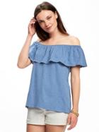 Old Navy Relaxed Off The Shoulder Swing Top For Women - Cowboy Blue