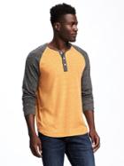 Old Navy Heathered Jersey Raglan Sleeve Henley For Men - Golden Age