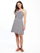 Old Navy Fit & Flare Linen Blend Dress For Women - True Blue Stripe