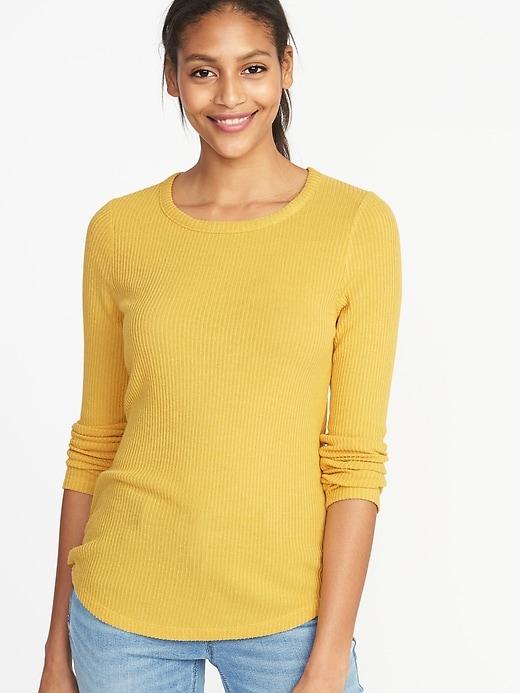 Old Navy Womens Slim-fit Luxe Rib-knit Top For Women Yellow Size Xs