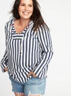 Old Navy Womens Plus-size Cali Fleece V-neck Hoodie Navy Stripe Size 4x