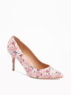 Old Navy Patterned Canvas Stiletto Pumps For Women - Coral Ditsy Floral