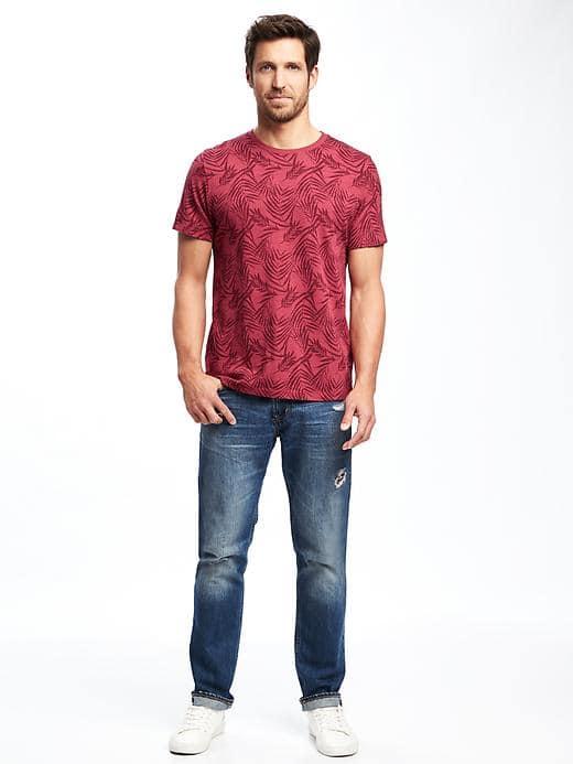 Old Navy Printed Slub Knit Tee For Men - Berry Red