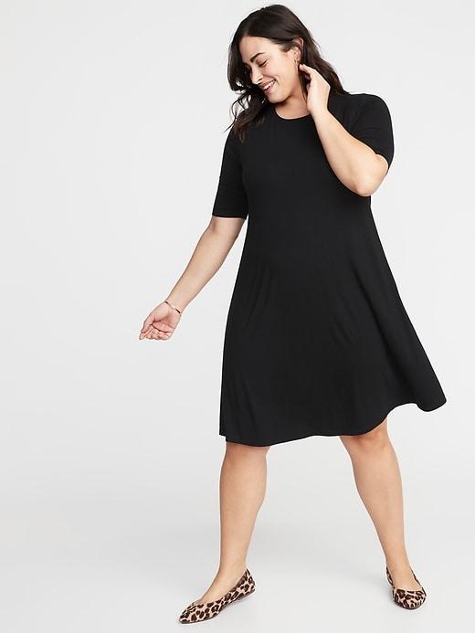 Jersey Elbow-sleeve Plus-size Swing Dress