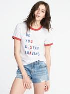 Old Navy Womens Slim-fit Graphic Ringer Tee For Women Be You & Stay Amazing Size Xs