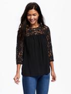 Old Navy Relaxed Lace Trim Blouse For Women - Blackjack