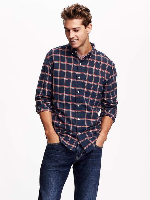 Old Navy Mens Slim Fit Plaid Flannel Shirt Size Xxl Big - Blue