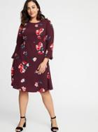 Old Navy Womens Fit & Flare Plus-size Fluted-sleeve Dress Burgundy Floral Size 3x