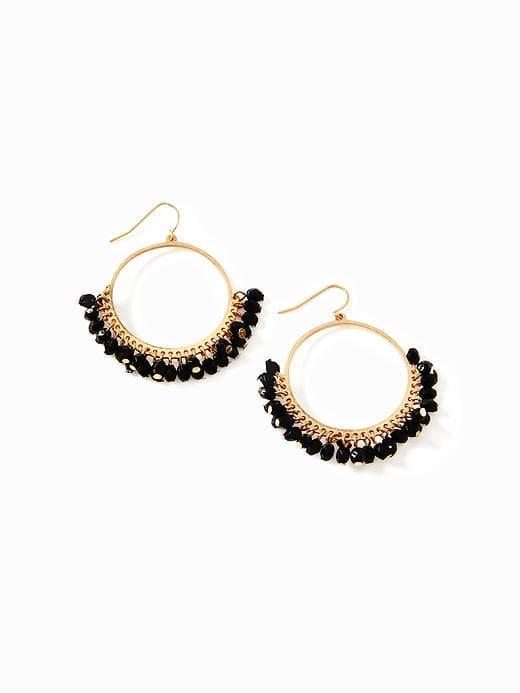 Old Navy Beaded Drop Hoop Earrings For Women - Black