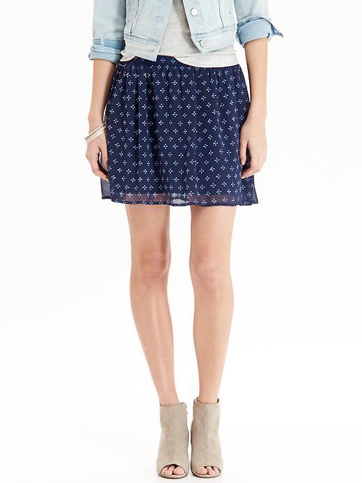 Old Navy Womens Crinkle Chiffon Skirts Size L Tall - Navy Blue Print