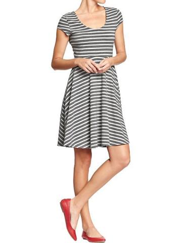 Old Navy Old Navy Womens Fit &amp; Flare Jersey Dresses - Gray Stripe