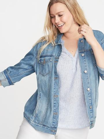 Boyfriend Plus-size Distressed Denim Jacket