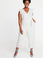 Linen-blend Faux-wrap Tie-belt Plus-size Jumpsuit
