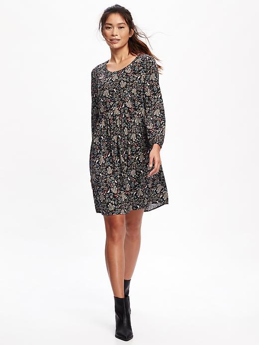 Old Navy Printed Waisted Swing Dress For Women - Black Floral