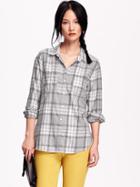 Old Navy Womens Classic Flannel Shirt Size L Tall - Gray/white