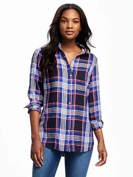 Old Navy Plaid Flannel Shirt For Women - Blue Multi Plaid