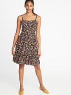 Old Navy Womens Fit & Flare Tiered Cami Dress For Women Black Ditsy Floral Size M