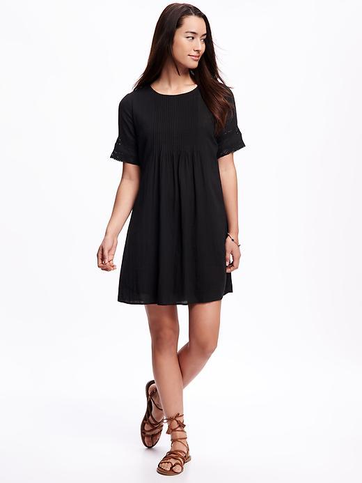 Old Navy Pleated Lace Trim Crepe Swing Dress For Women - Blackjack