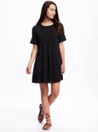 Old Navy Pleated Lace Trim Crepe Swing Dress For Women - Blackjack
