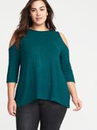 Old Navy Womens Plush-knit Plus-size Cold-shoulder Swing Top Emerald Waters Size 4x