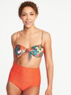 Old Navy Womens Knotted-tie Swim Top For Women Red Floral Size S