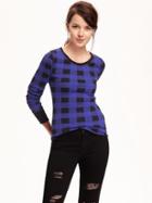 Old Navy Waffle Knit Patterned Tee For Women - Blue Buffalo Plaid