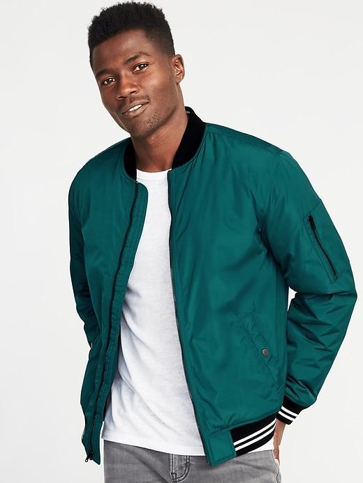 Old Navy Mens Water-resistant Nylon Bomber Jacket For Men Green Size L