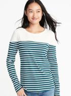 Old Navy Womens Everywear Color-block Tee For Women Teal Stripe Size S