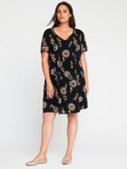Old Navy Womens Pintucked Tassel Plus-size Swing Dress Black Floral Size 1x