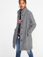 Old Navy Womens Boucl Flannel Funnel-neck Coat For Women Dark Heathered Gray Size Xs