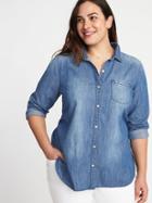 Old Navy Womens Chambray Plus-size Classic Shirt Dusk Size 1x