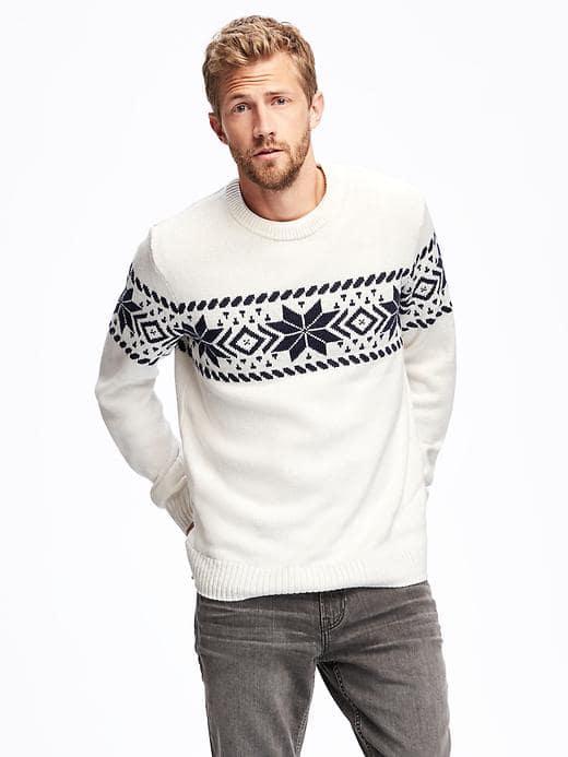 Old Navy Snowflake Fair Isle Wool Blend Sweater For Men - Creme