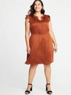 Old Navy Womens Waist-defined Crinkle-georgette Plus-size Dress Burnished Ginger Size 4x