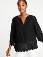 Old Navy Womens Relaxed Bell-sleeve Cutwork Blouse For Women Blackjack Size M