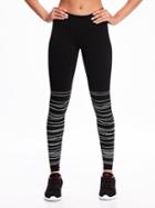 Old Navy Go Dry Mid Rise Textured Print Compression Tights For Women - Black White Chevron