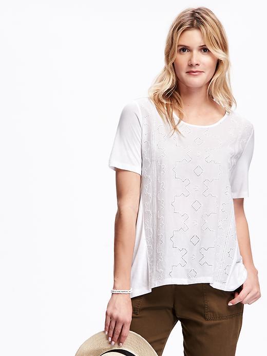 Old Navy Eyelet Front Jersey Hi Lo Hem Top For Women - White