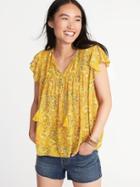 Old Navy Womens Floral-print Flutter-trim Swing Top For Women Yellow Floral Size M