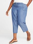 Old Navy Womens Plus-size Mid-rise Tencel Utility Cropped Pants Ocean Blue Size 3x