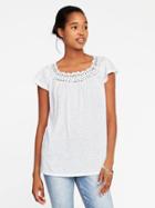 Old Navy Crochet Trim Linen Blend Swing Top For Women - Cream