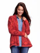 Old Navy Patterned Shawl Collar Open Front Cardi For Women - Cranberry Cocktail
