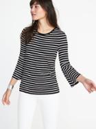 Old Navy Womens Rib-knit Bell-sleeve Top For Women Black Stripe Top Size Xs