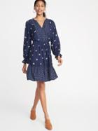 Old Navy Womens Mixed-print Waist-defined Shirt Dress For Women Navy Floral Size Xs