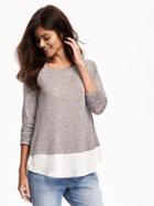 Old Navy Relaxed Chiffon Hem Sweater Knit Tee For Women - Silver Sash Brown