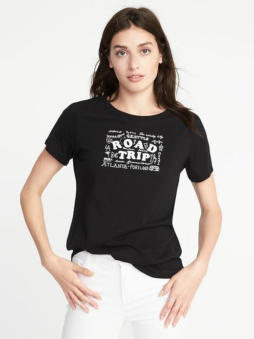 Old Navy Womens Everywear Graphic Curved-hem Tee For Women Road Trip Size S