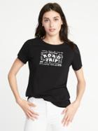 Old Navy Womens Everywear Graphic Curved-hem Tee For Women Road Trip Size S