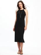 Old Navy High Neck Side Slit Midi Dress For Women - Black