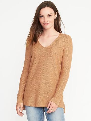 Old Navy Relaxed Textured V Neck Sweater For Women - Spice